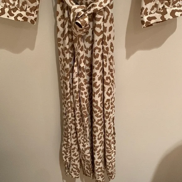 J CREW TIE-WAIST SHIRTDRESS BROWN CREAM LEOPARD PRINT LONG SILHOUETTE SIZE 8 - Picture 9 of 14